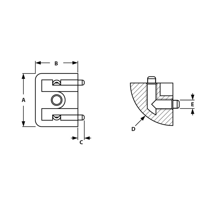 Drawing of Draw-Glass Panel Corner Connector