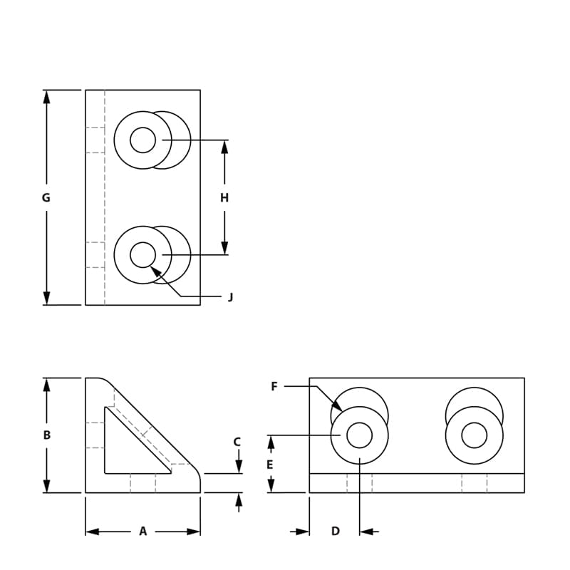 Image of Draw-4 Hole Horizontal Inside Corner Gusset